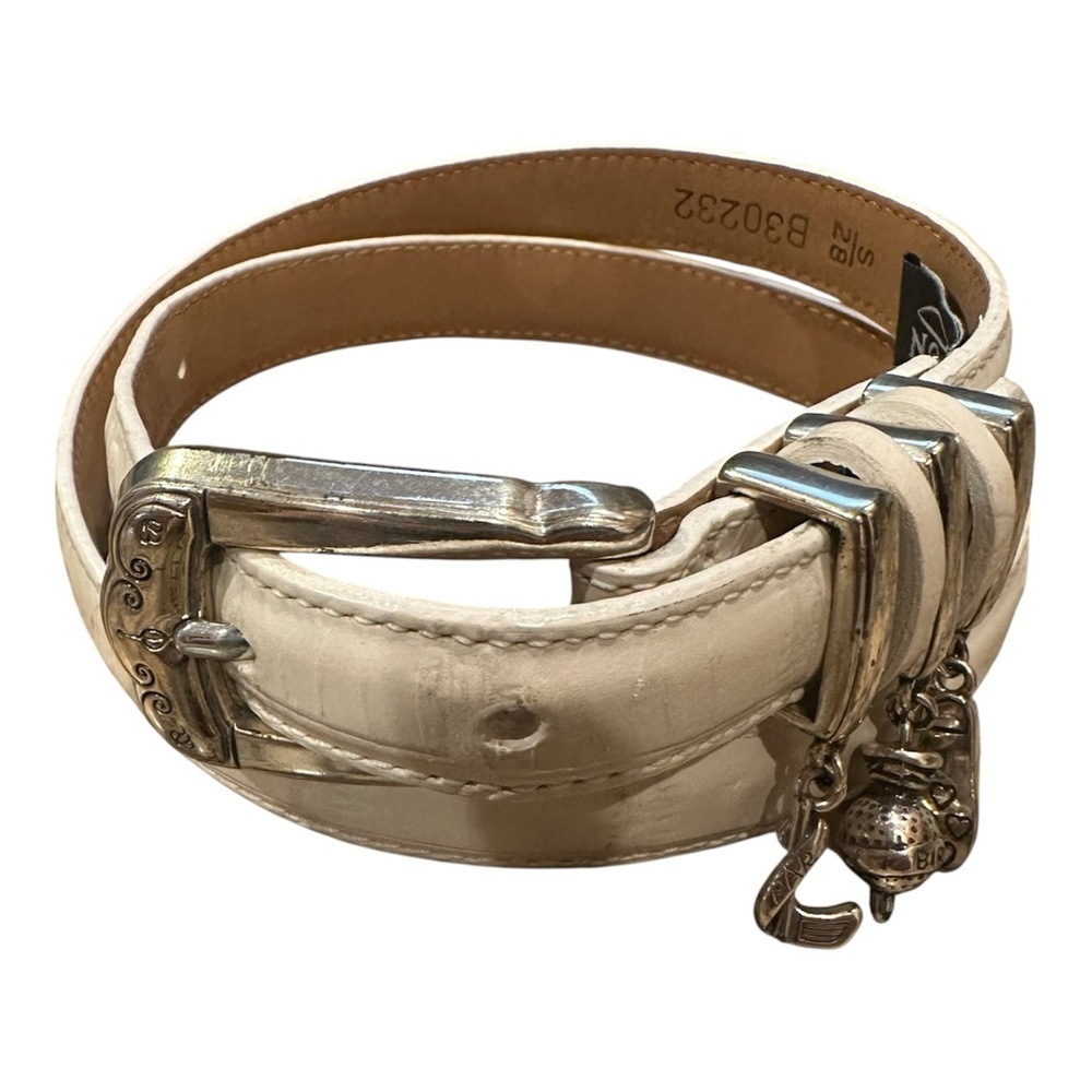 Brighton Cream Leather Wrap Belt with Silver Buckle and Charms